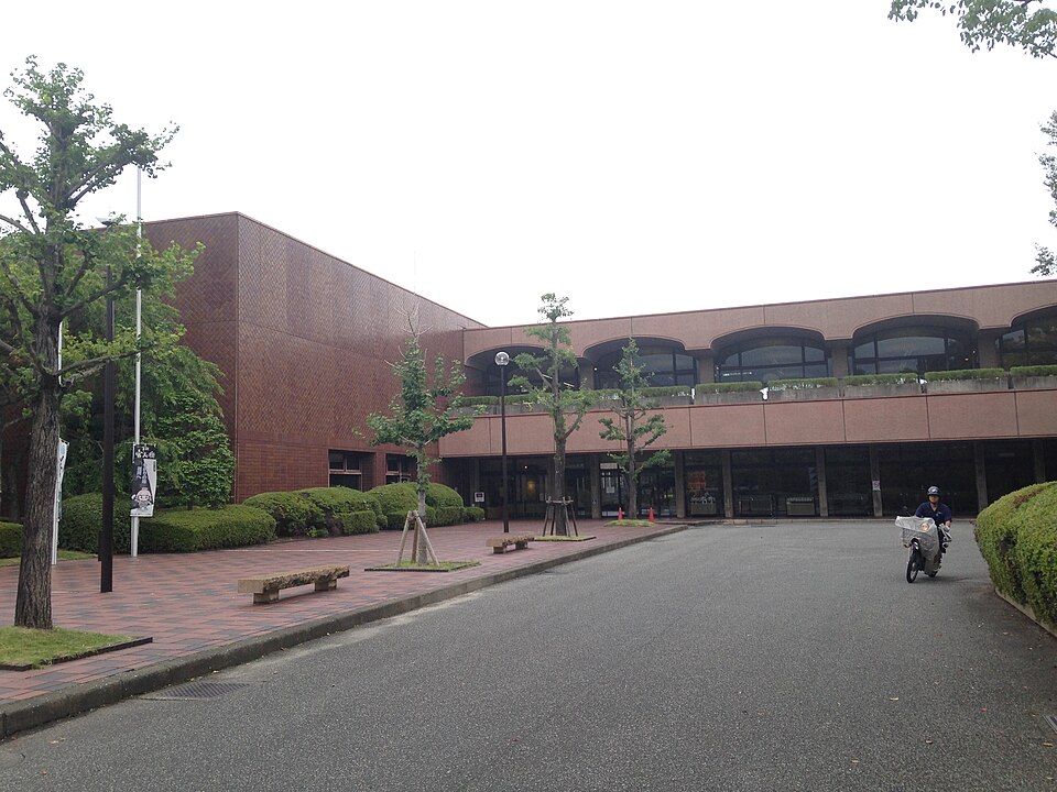 The brown exterior and entrance forecourt on the south side of Fukuoka Art Museum